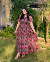 Floral black chiffon midi